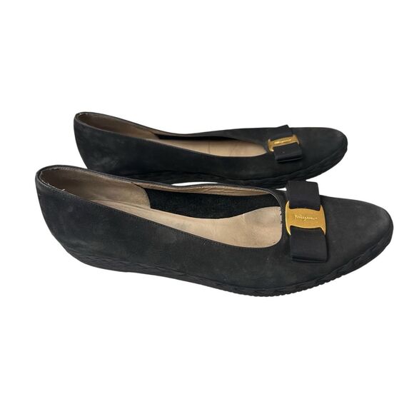 Salvatore Ferragamo Black Suede Gold Logo Espadrilles  Size: 9.5 - Picture 3 of 8